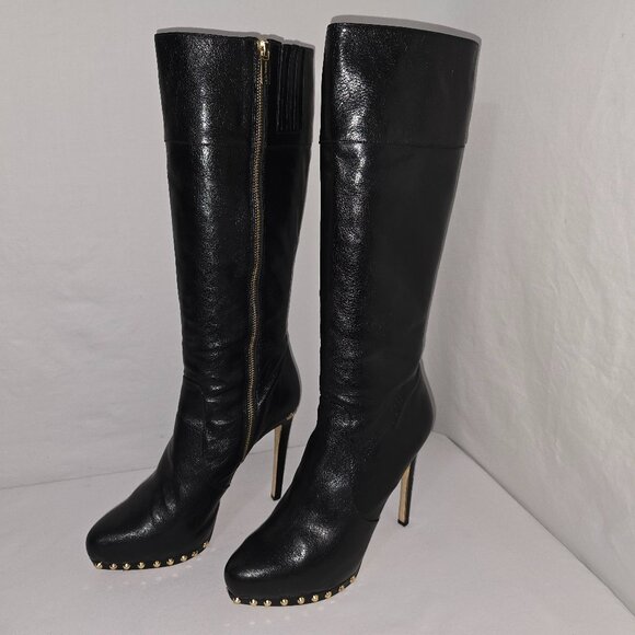 Michael Kors Ailee Black Leather Studded Platform Stilleto Heel Boots Size 9 M - Picture 1 of 11